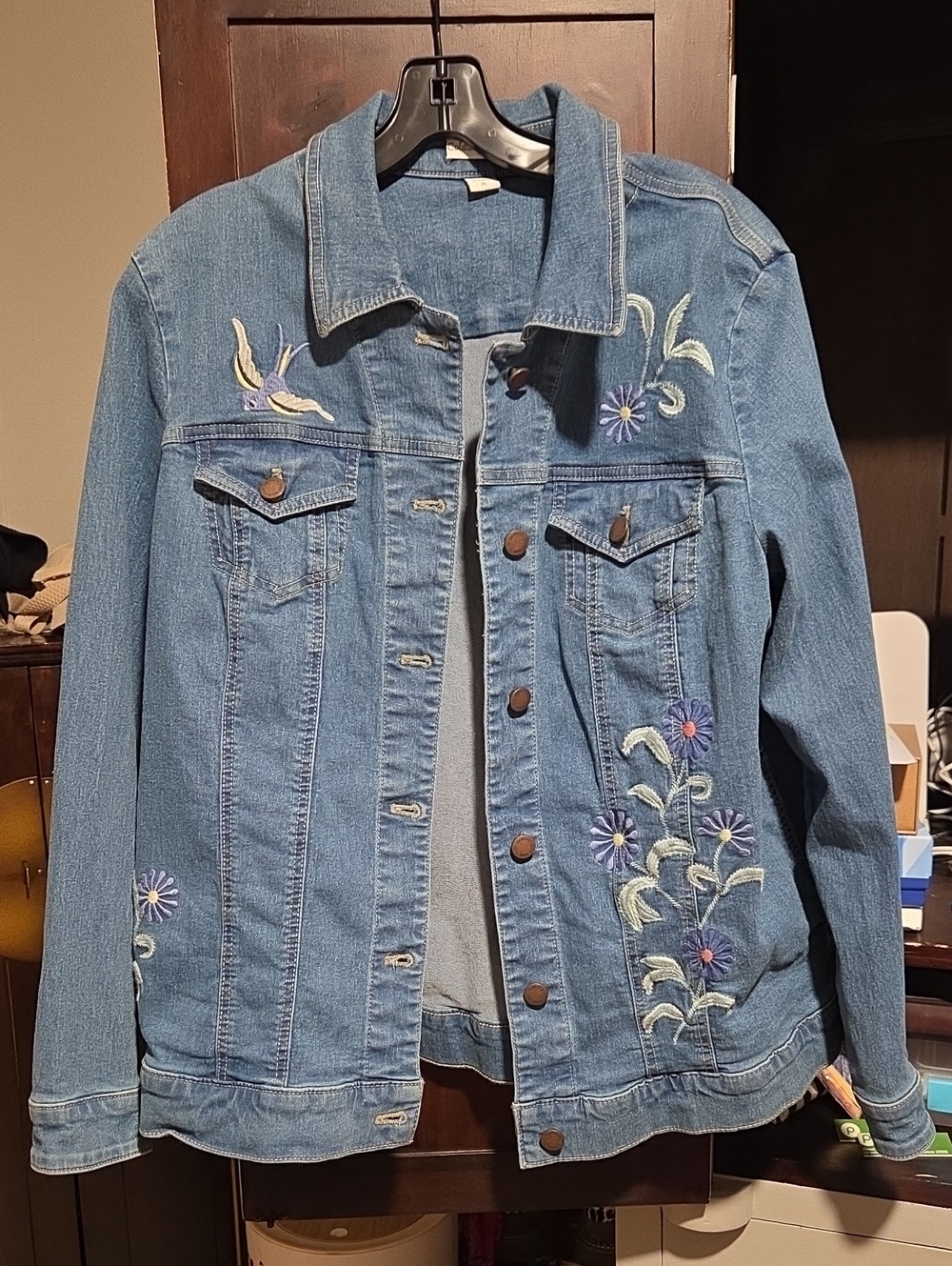 Coldwater Creek Embroidered Blue Denim Jacket - Women's Floral Trucker